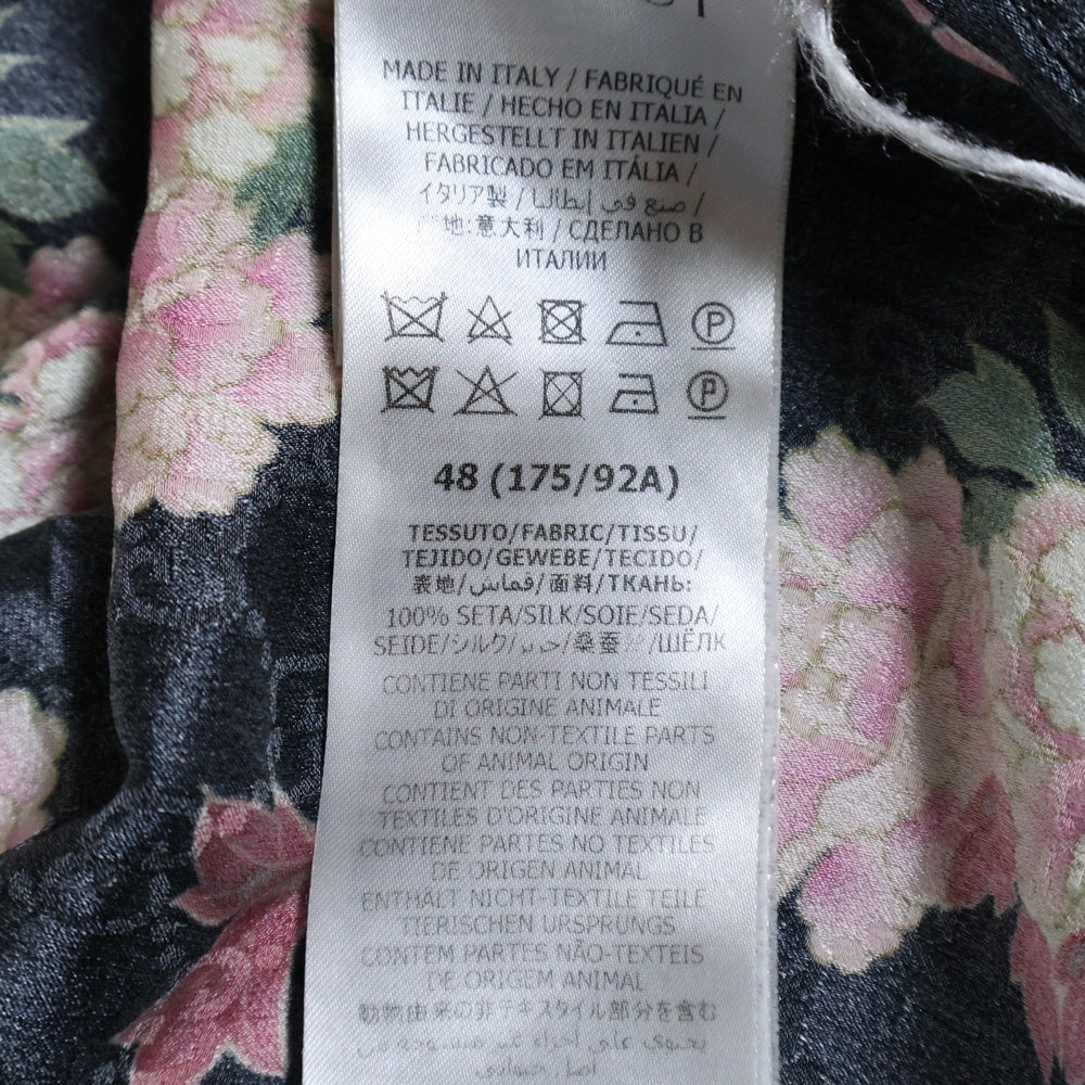 GUCCI(グッチ) フラワープリント GG総柄 オープンカラー半袖シルクシャツ ブラック 625502 ZAEP6