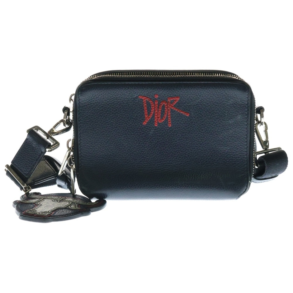 DIOR(ディオール) ×Shawn Stussy ショーンステューシー ロゴプリント レザーショルダーバッグ ネイビー 2ESBC119GDS