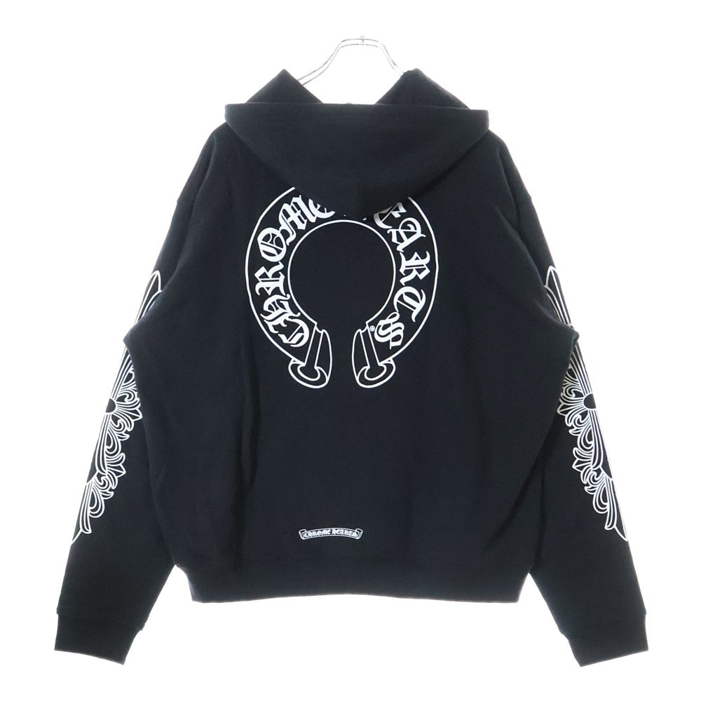 CHROME HEARTS(クロムハーツ) HORSESHOE ZIP UP HOODIE ホースシュー アームフローラル プリント ジップアップ スウェットパーカー ブラック