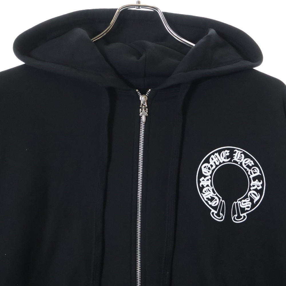 CHROME HEARTS(クロムハーツ) HORSESHOE ZIP UP HOODIE ホースシュー アームフローラル プリント ジップアップ スウェットパーカー ブラック