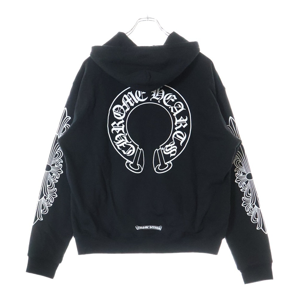 CHROME HEARTS(クロムハーツ) HORSESHOE ZIP UP HOODIE ホースシュー アームフローラル プリント ジップアップ スウェットパーカー ブラック
