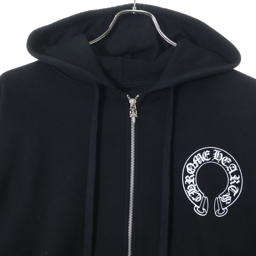 CHROME HEARTS(クロムハーツ) HORSESHOE ZIP UP HOODIE ホースシュー アームフローラル プリント ジップアップ スウェットパーカー ブラック