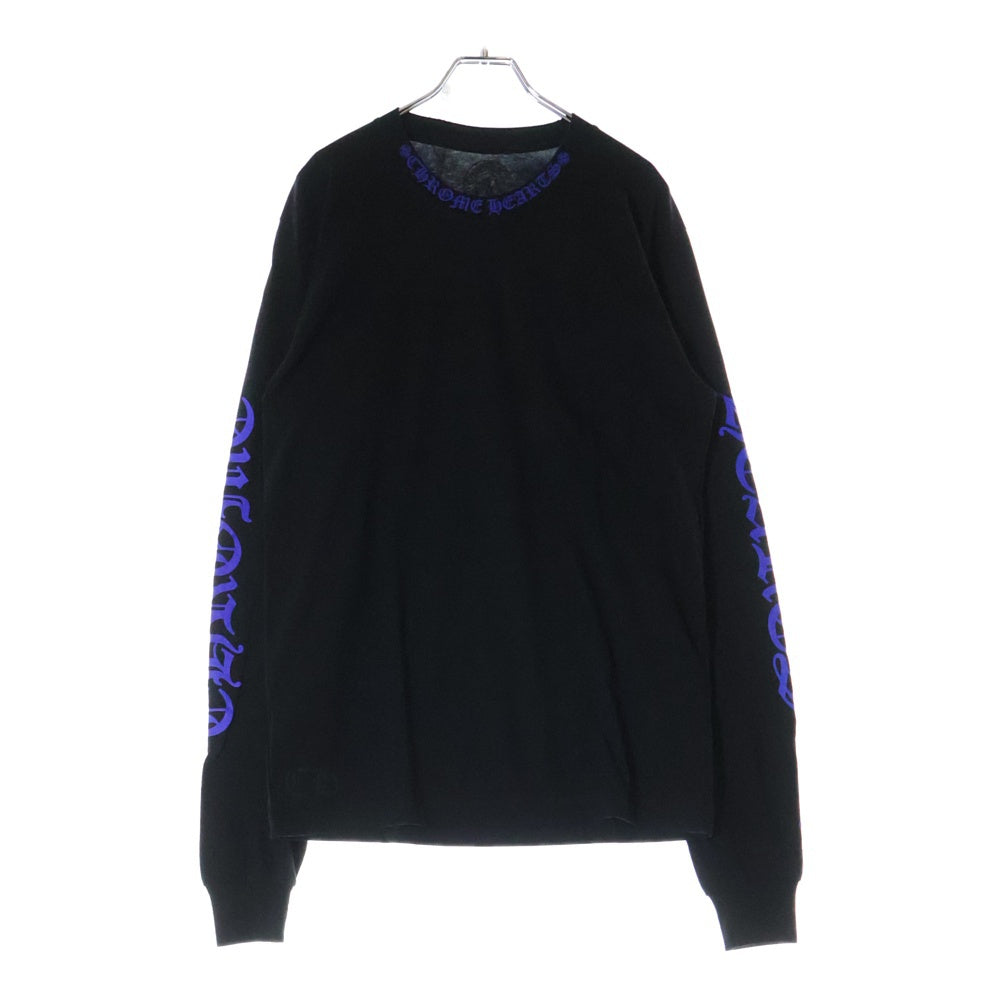 CHROME HEARTS(クロムハーツ) CH T-SHRT 1 ネックロゴプリント クルーネック長袖Tシャツ ブラック/ブルー