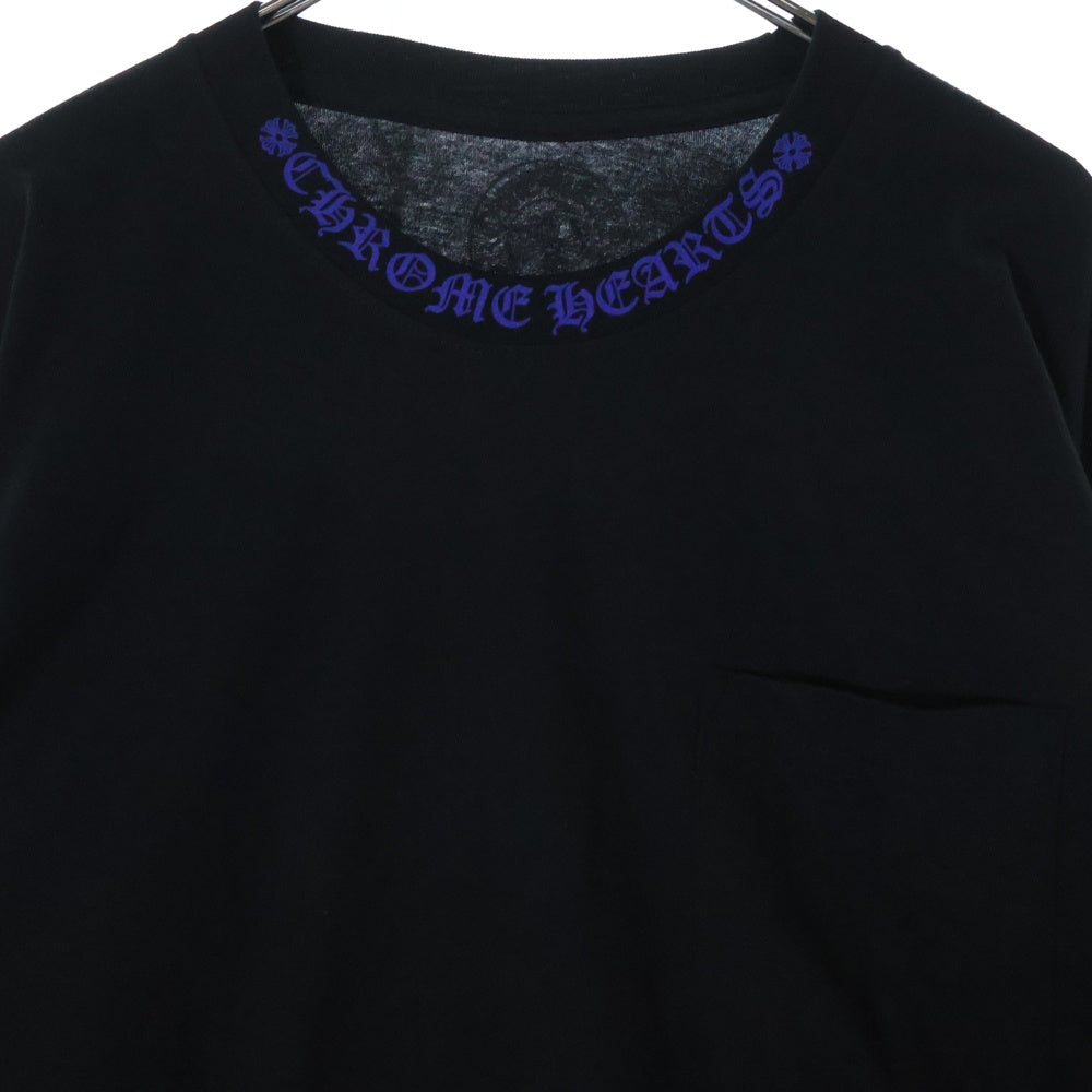 CHROME HEARTS(クロムハーツ) CH T-SHRT 1 ネックロゴプリント クルーネック長袖Tシャツ ブラック/ブルー