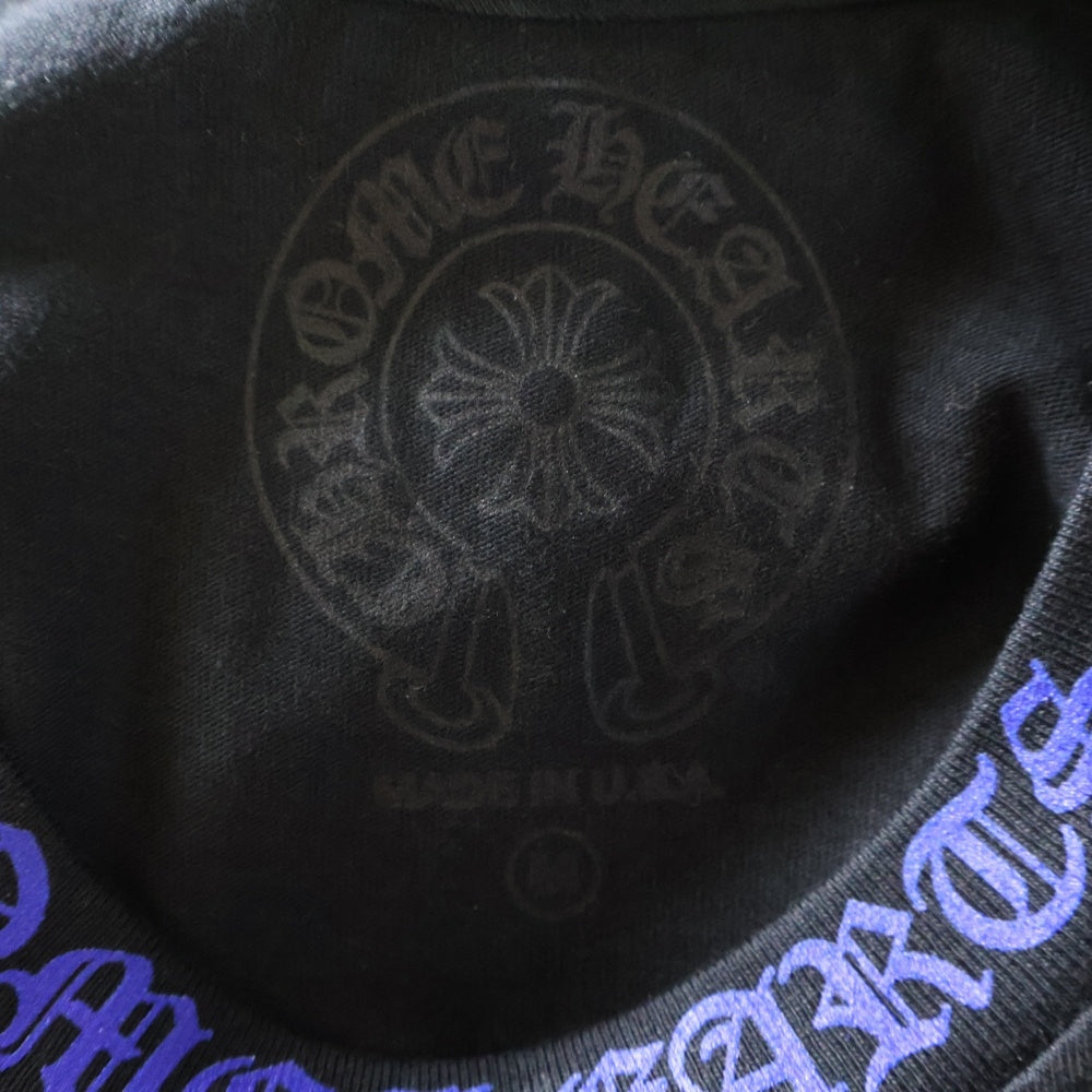 CHROME HEARTS(クロムハーツ) CH T-SHRT 1 ネックロゴプリント クルーネック長袖Tシャツ ブラック/ブルー