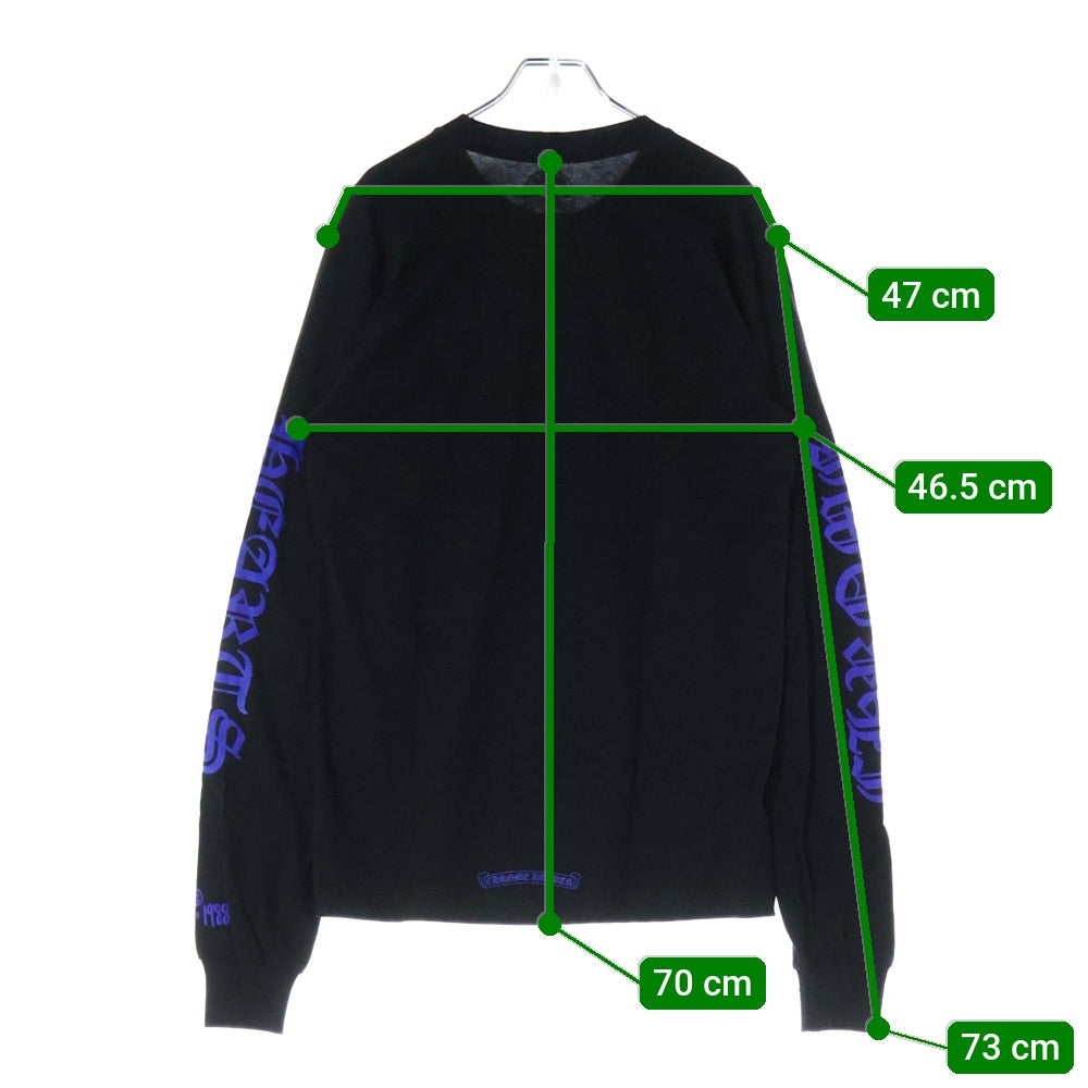 CHROME HEARTS(クロムハーツ) CH T-SHRT 1 ネックロゴプリント クルーネック長袖Tシャツ ブラック/ブルー