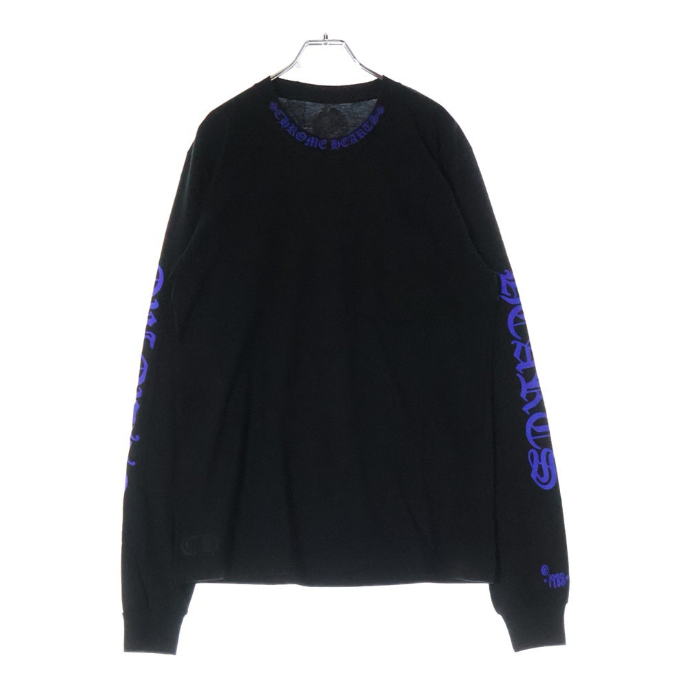 CHROME HEARTS(クロムハーツ) CH T-SHRT 1 ネックロゴプリント クルーネック長袖Tシャツ ブラック/ブルー