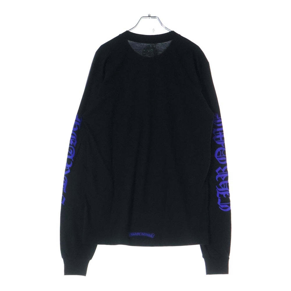 CHROME HEARTS(クロムハーツ) CH T-SHRT 1 ネックロゴプリント クルーネック長袖Tシャツ ブラック/ブルー