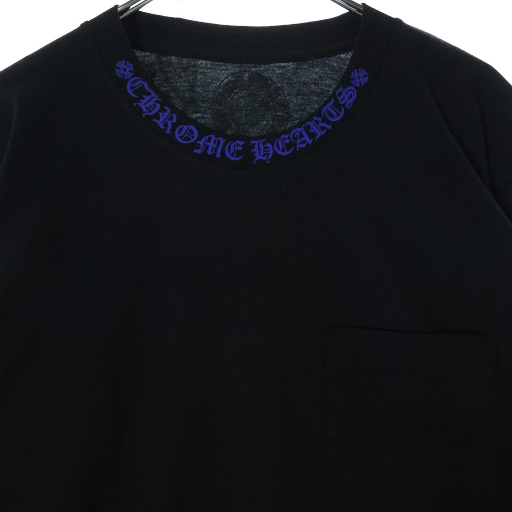 CHROME HEARTS(クロムハーツ) CH T-SHRT 1 ネックロゴプリント クルーネック長袖Tシャツ ブラック/ブルー