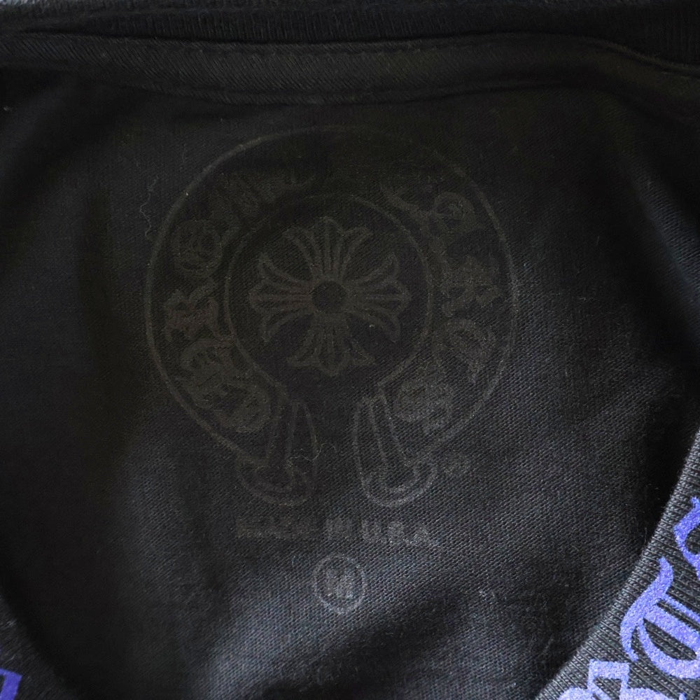 CHROME HEARTS(クロムハーツ) CH T-SHRT 1 ネックロゴプリント クルーネック長袖Tシャツ ブラック/ブルー