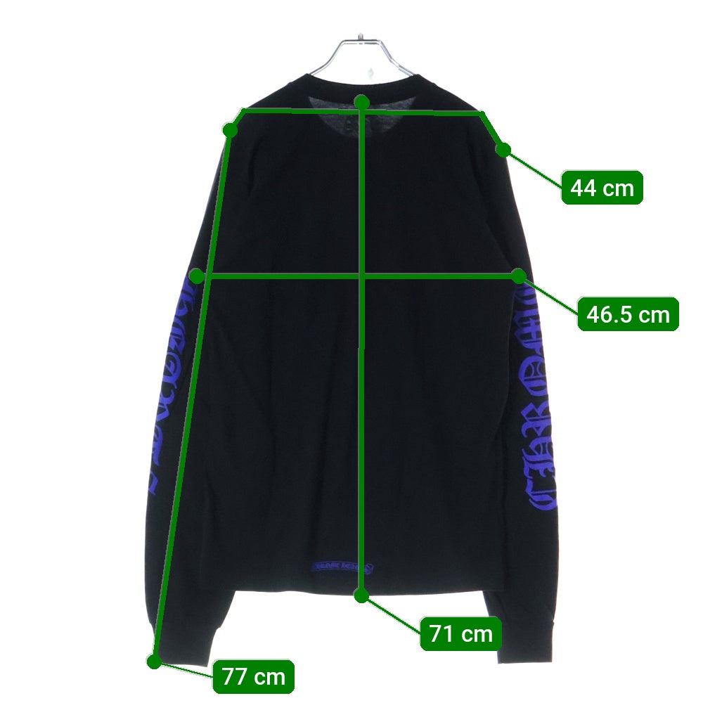 CHROME HEARTS(クロムハーツ) CH T-SHRT 1 ネックロゴプリント クルーネック長袖Tシャツ ブラック/ブルー