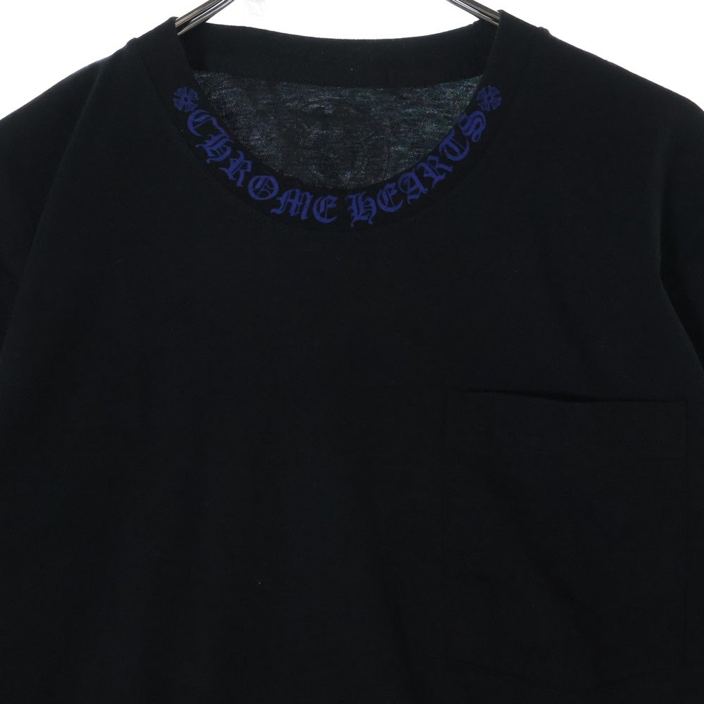 CHROME HEARTS(クロムハーツ) CH T-SHRT 1 ネックロゴプリント クルーネック半袖Tシャツ ブラック/ブルー