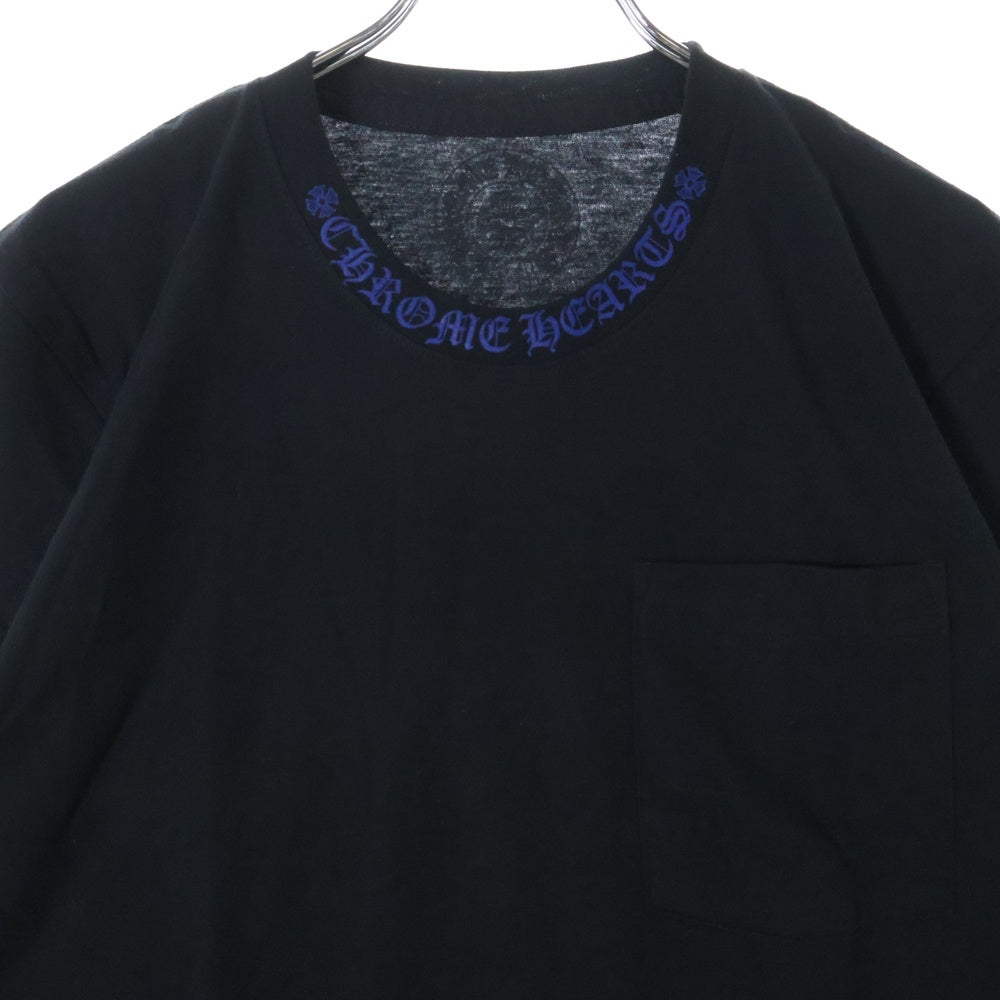 CHROME HEARTS(クロムハーツ) CH T-SHRT 1 ネックロゴプリント クルーネック半袖Tシャツ ブラック/ブルー