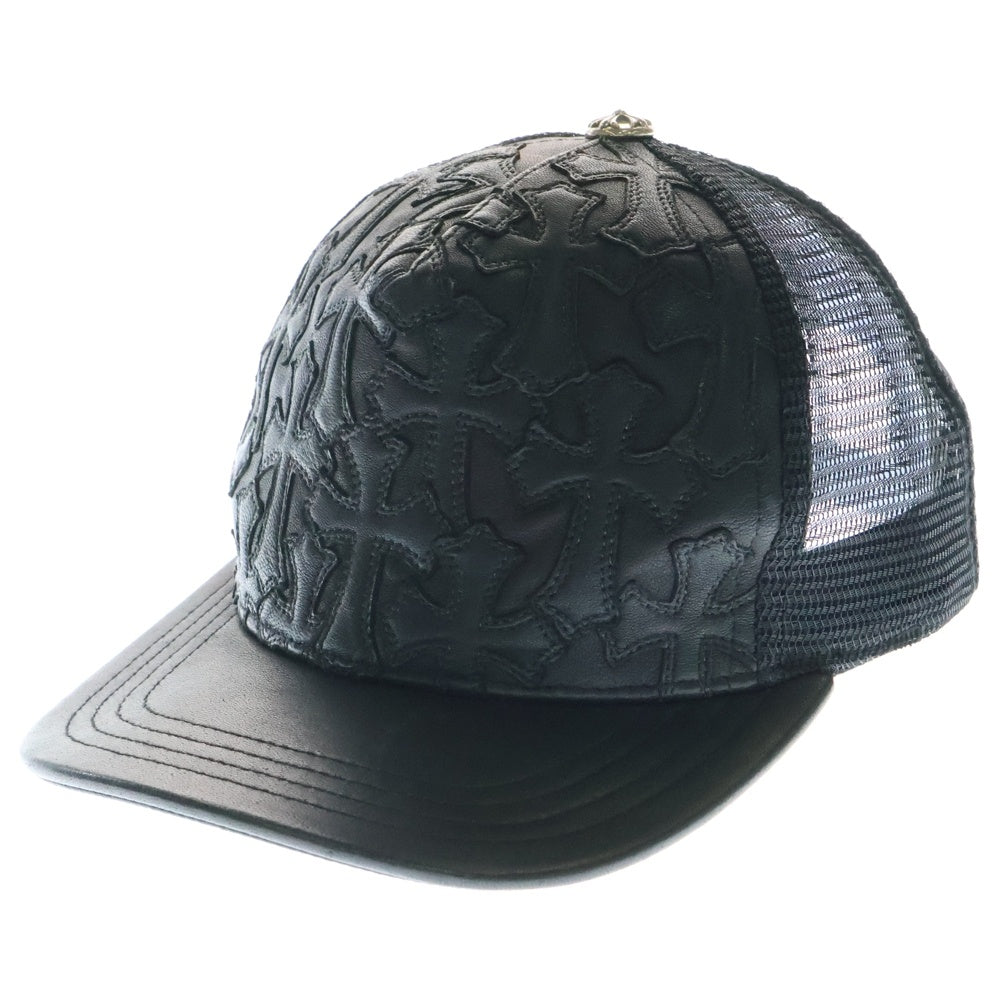 CHROME HEARTS(クロムハーツ) フルセメタリークロス レザートラッカーキャップ 帽子 ブラック