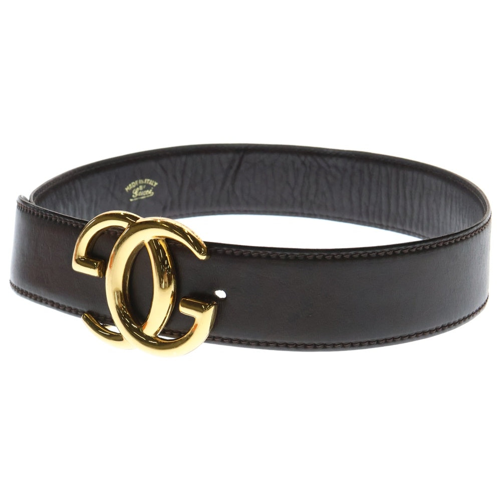 GUCCI(グッチ) GGロゴバックル インターロッキング レザーベルト ゴールド/ブラウン