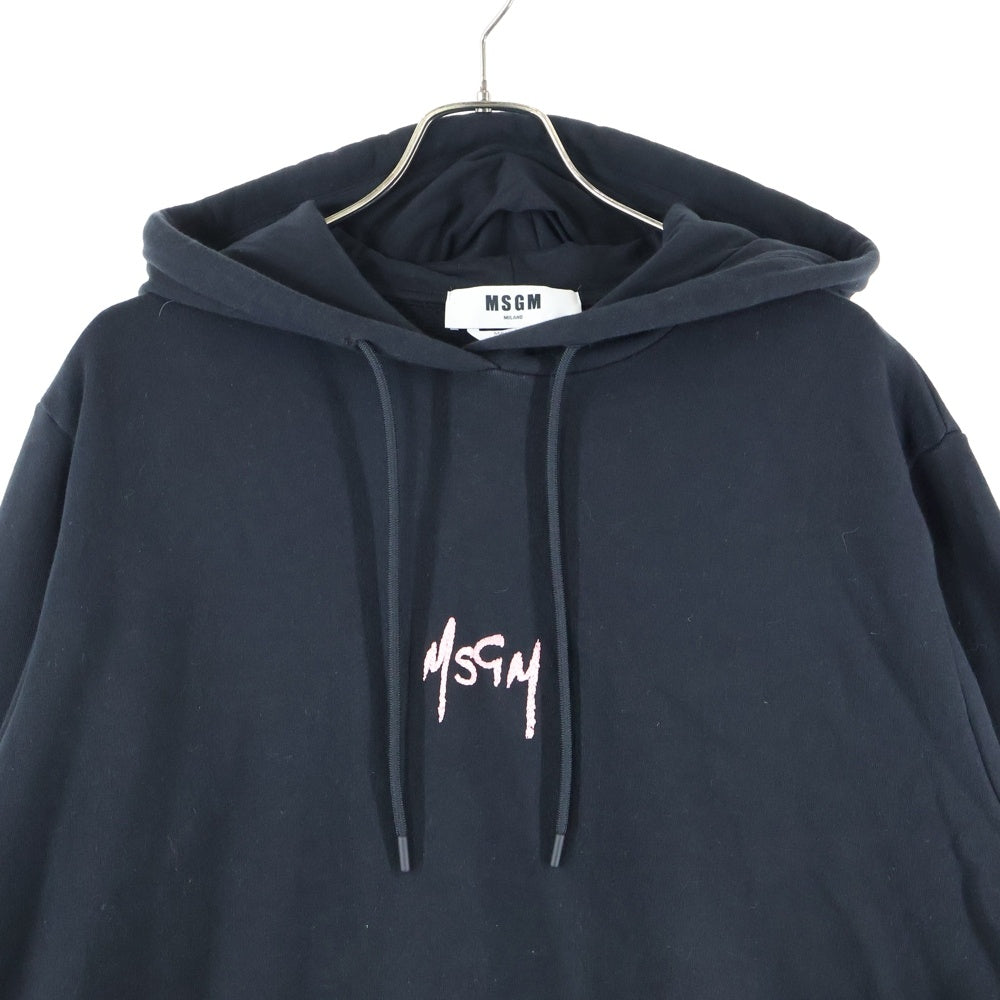 MSGM(エムエスジーエム) フリル付き ロゴ刺繍プルオーバーパーカー ブラック 2941MDM78 レディース