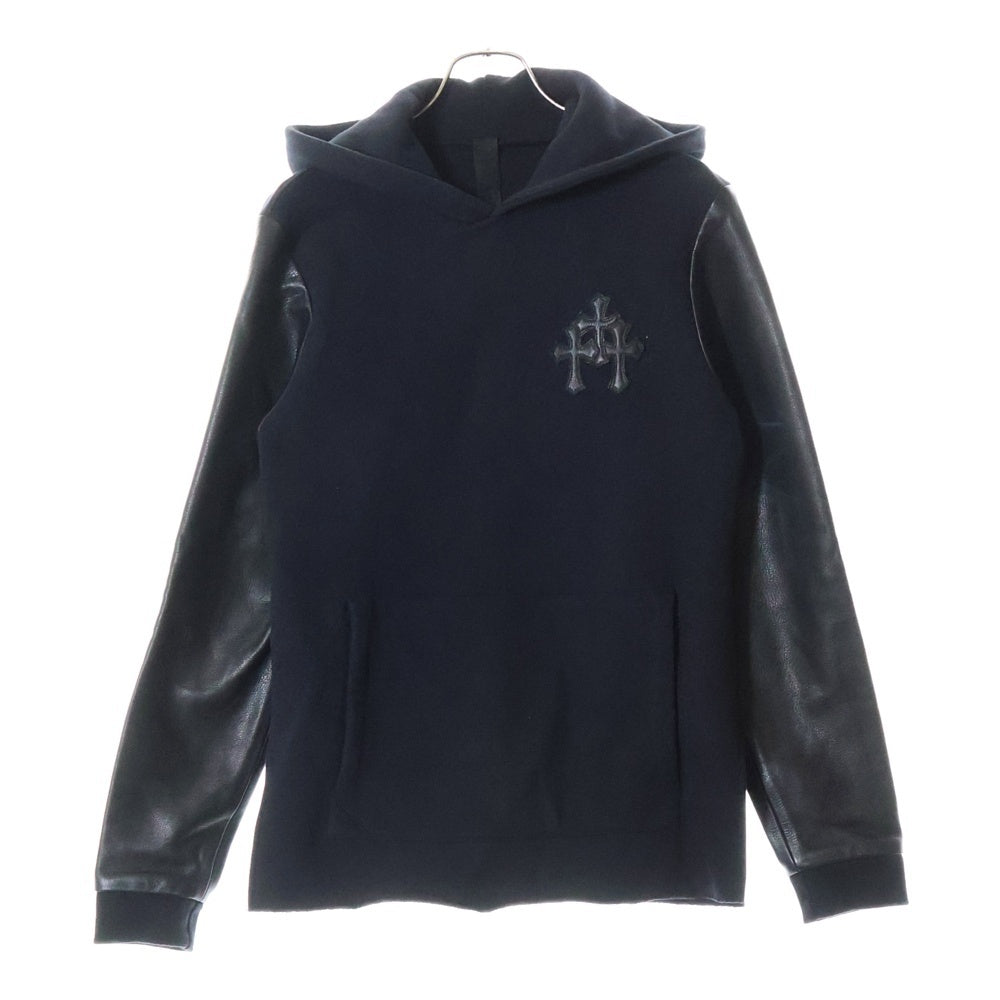 CHROME HEARTS(クロムハーツ) 袖レザー切り替え クロスパッチ付き プルオーバーパーカー ブラック