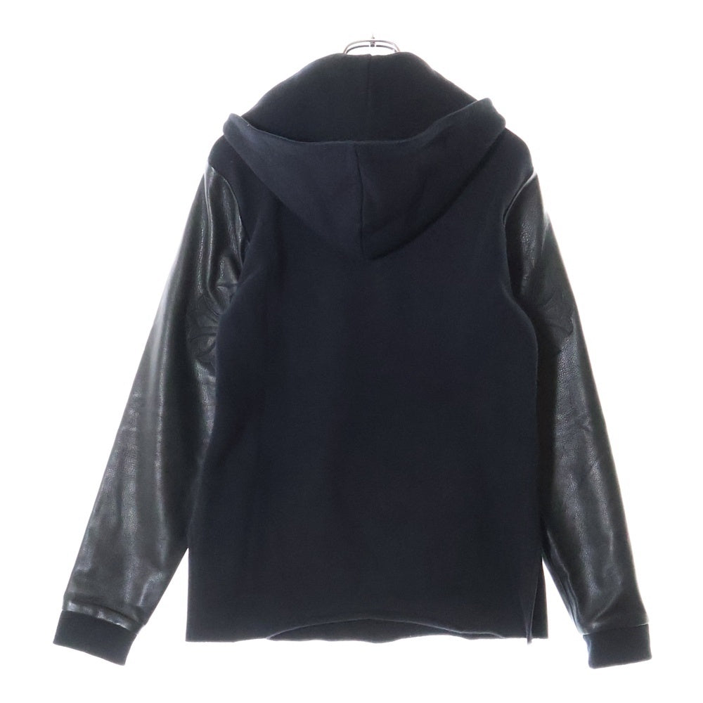 CHROME HEARTS(クロムハーツ) 袖レザー切り替え クロスパッチ付き プルオーバーパーカー ブラック