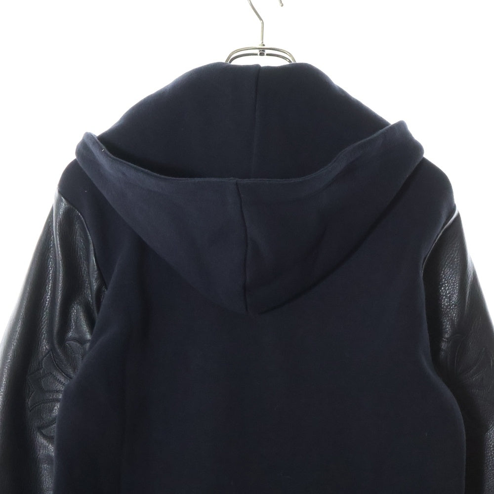CHROME HEARTS(クロムハーツ) 袖レザー切り替え クロスパッチ付き プルオーバーパーカー ブラック