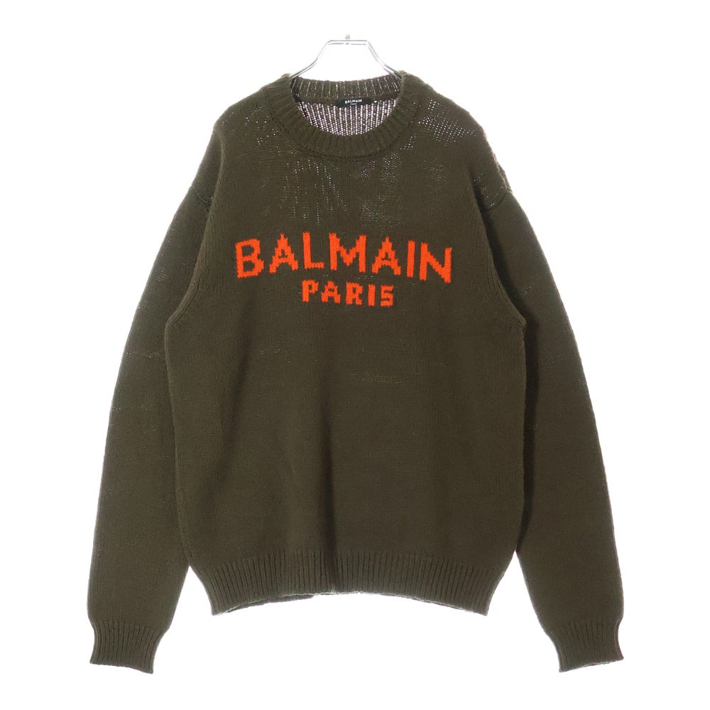 BALMAIN(バルマン) ロゴジャガード クルーネックニット オリーブ KD000K027