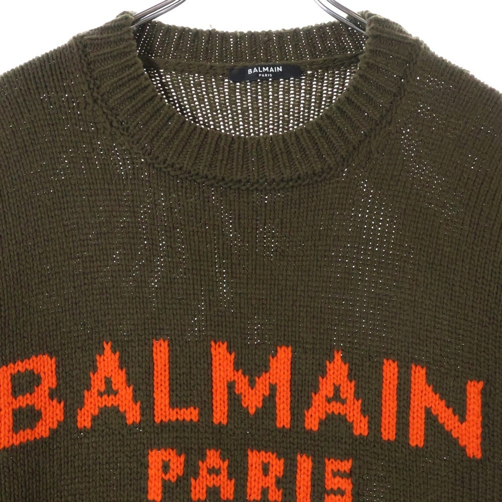 BALMAIN(バルマン) ロゴジャガード クルーネックニット オリーブ KD000K027