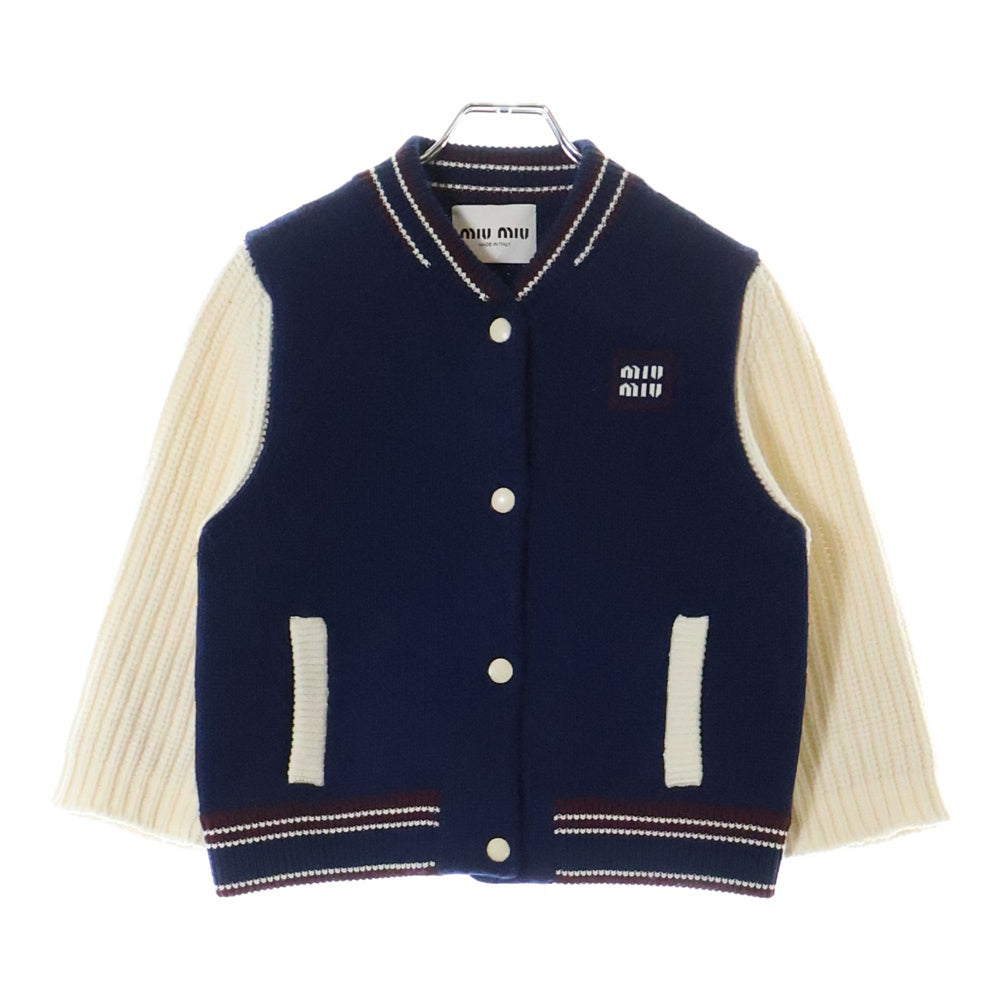 miumiu(ミュウミュウ) ウールカシミヤナイロン混紡 クロップドカーディガン ニットジャケット ブルー/アイボリー MIUMIU MMJ126 S000 15Z3