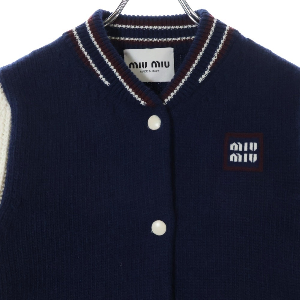 miumiu(ミュウミュウ) ウールカシミヤナイロン混紡 クロップドカーディガン ニットジャケット ブルー/アイボリー MIUMIU MMJ126 S000 15Z3