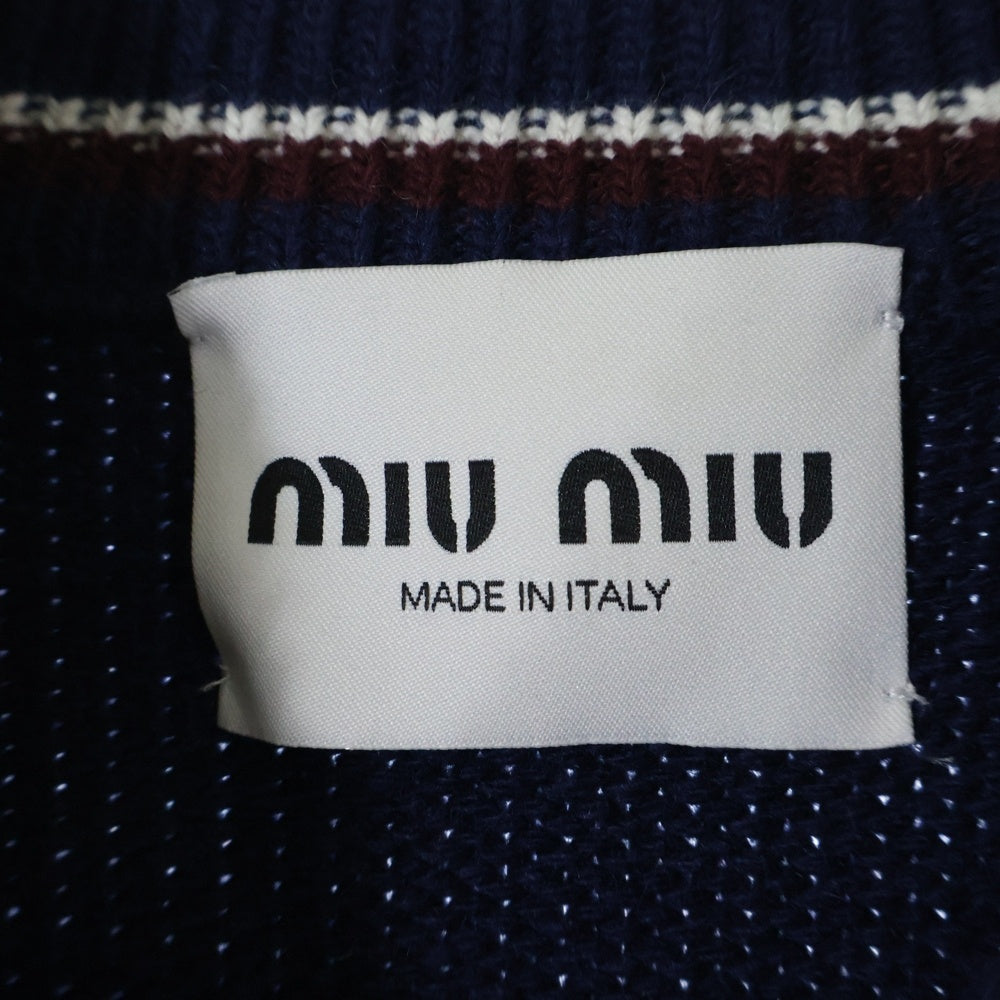 miumiu(ミュウミュウ) ウールカシミヤナイロン混紡 クロップドカーディガン ニットジャケット ブルー/アイボリー MIUMIU MMJ126 S000 15Z3