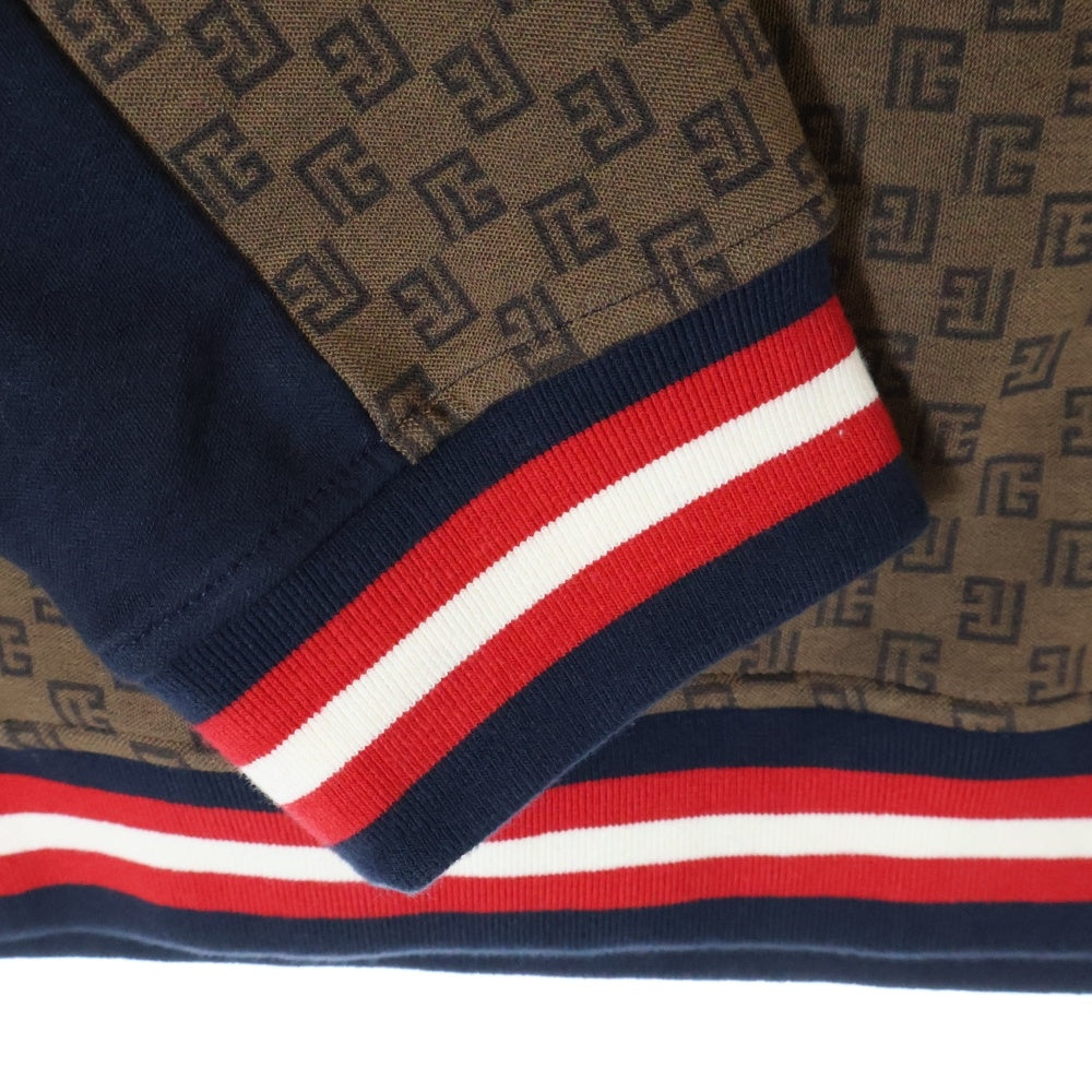 BALMAIN(バルマン) フロッキーロゴ モノグラムロゴプルオーバーパーカー ブラウン JT205BC53