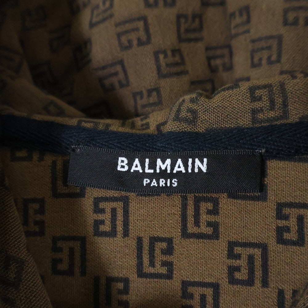 BALMAIN(バルマン) フロッキーロゴ モノグラムロゴプルオーバーパーカー ブラウン JT205BC53