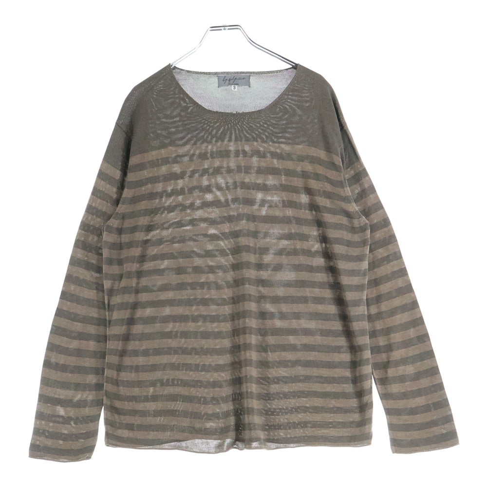 Yohji Yamamoto POUR HOMME(ヨウジヤマモト プールオム) ロングスリーブカットソー ニットセーター クルーネック ボーダー ブラウン HT-K16-471