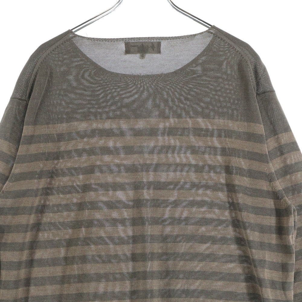 Yohji Yamamoto POUR HOMME(ヨウジヤマモト プールオム) ロングスリーブカットソー ニットセーター クルーネック ボーダー ブラウン HT-K16-471