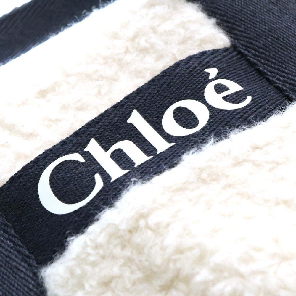 Chloe(クロエ) ロゴプリント 2WAY バイカラー フェイクファー ハンドバッグ ショルダーバッグ ホワイト レディース
