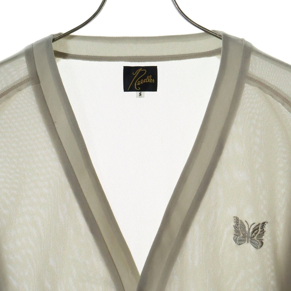 Needles(ニードルス) V Neck Cardigan Vネック 刺繍 ポリメッシュ カーディガン ベージュ MR309