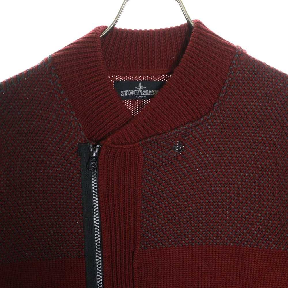 Stone Island Shadow Project(ストーンアイランド シャドウプロジェクト) Wool Zip Jacket 袖ロゴワッペン ウール ジップアップ ニット ジャケット レッド 5919505A1