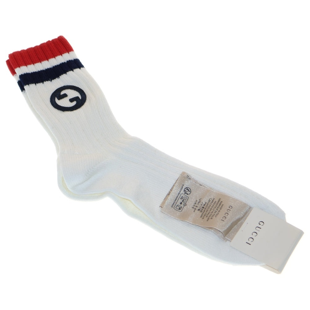 GUCCI(グッチ) Logo Socks ロゴ刺繍 トリコロール ソックス 靴下 ホワイト 741581 4GAGC
