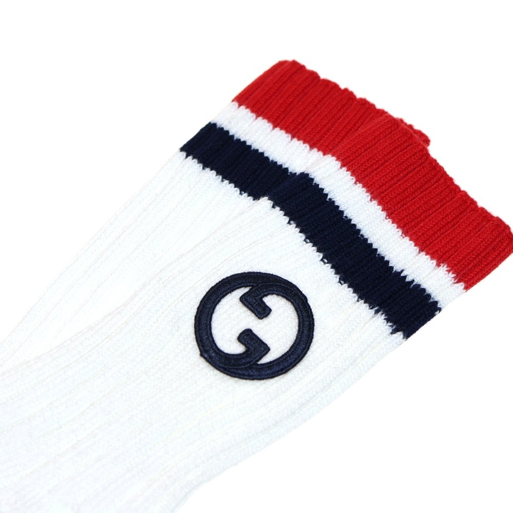 GUCCI(グッチ) Logo Socks ロゴ刺繍 トリコロール ソックス 靴下 ホワイト 741581 4GAGC
