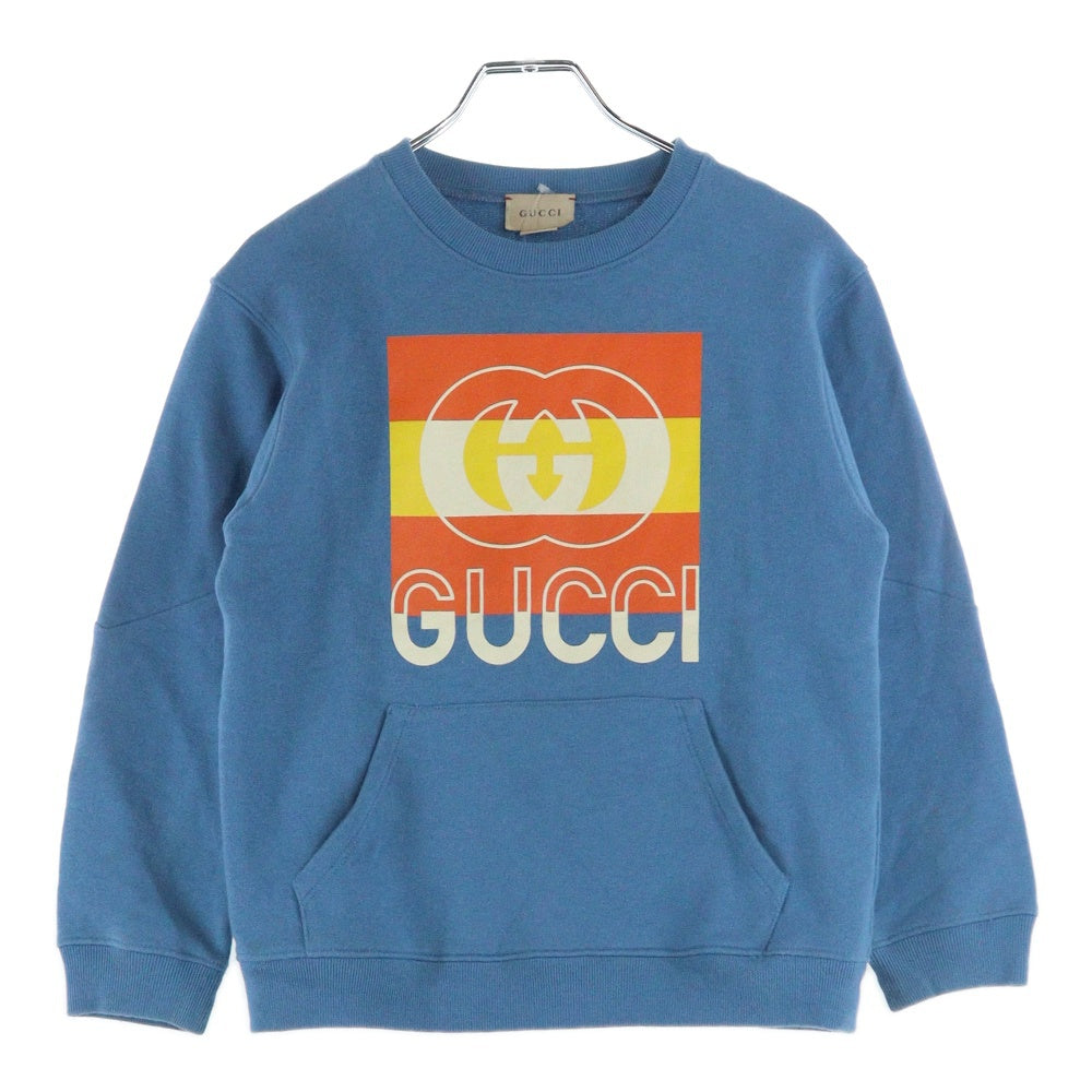 GUCCI(グッチ) フロントGGロゴプリント キッズ クルーネック 長袖スウェット ブルー 722400 XJEZU