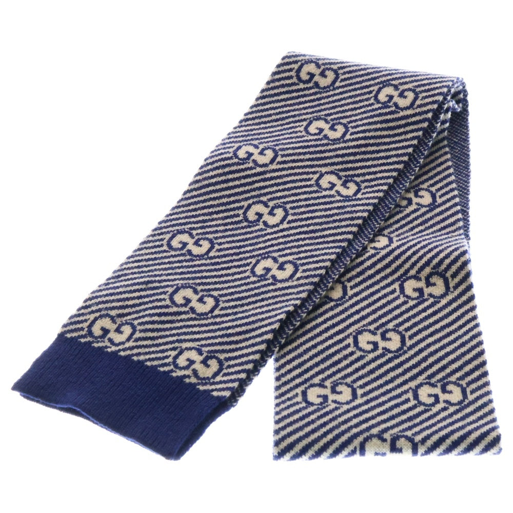 GUCCI(グッチ) GGロゴ総柄 ウール マフラー スカーフ ブルー 653906 4K206
