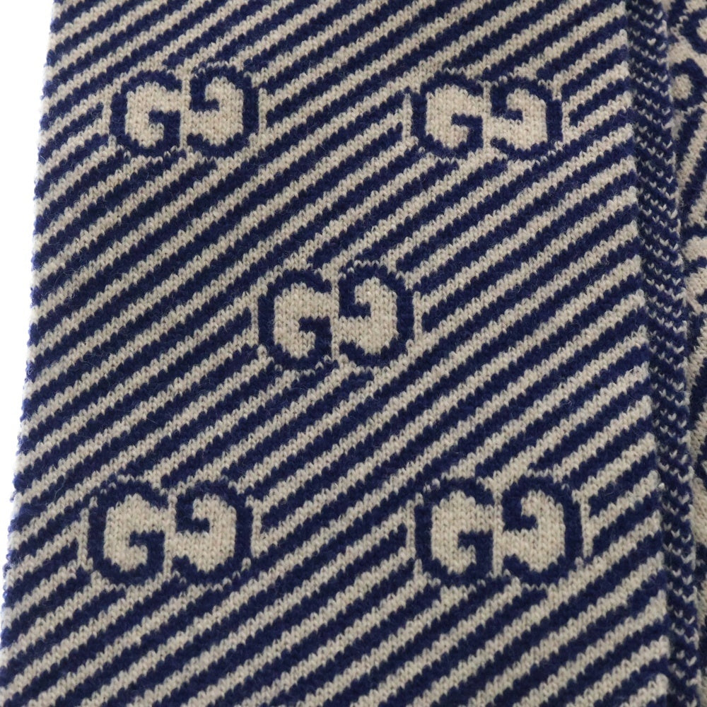 GUCCI(グッチ) GGロゴ総柄 ウール マフラー スカーフ ブルー 653906 4K206
