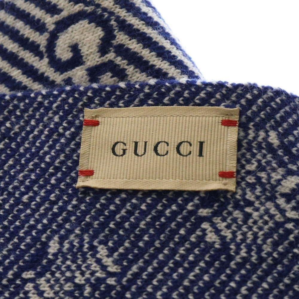 GUCCI(グッチ) GGロゴ総柄 ウール マフラー スカーフ ブルー 653906 4K206