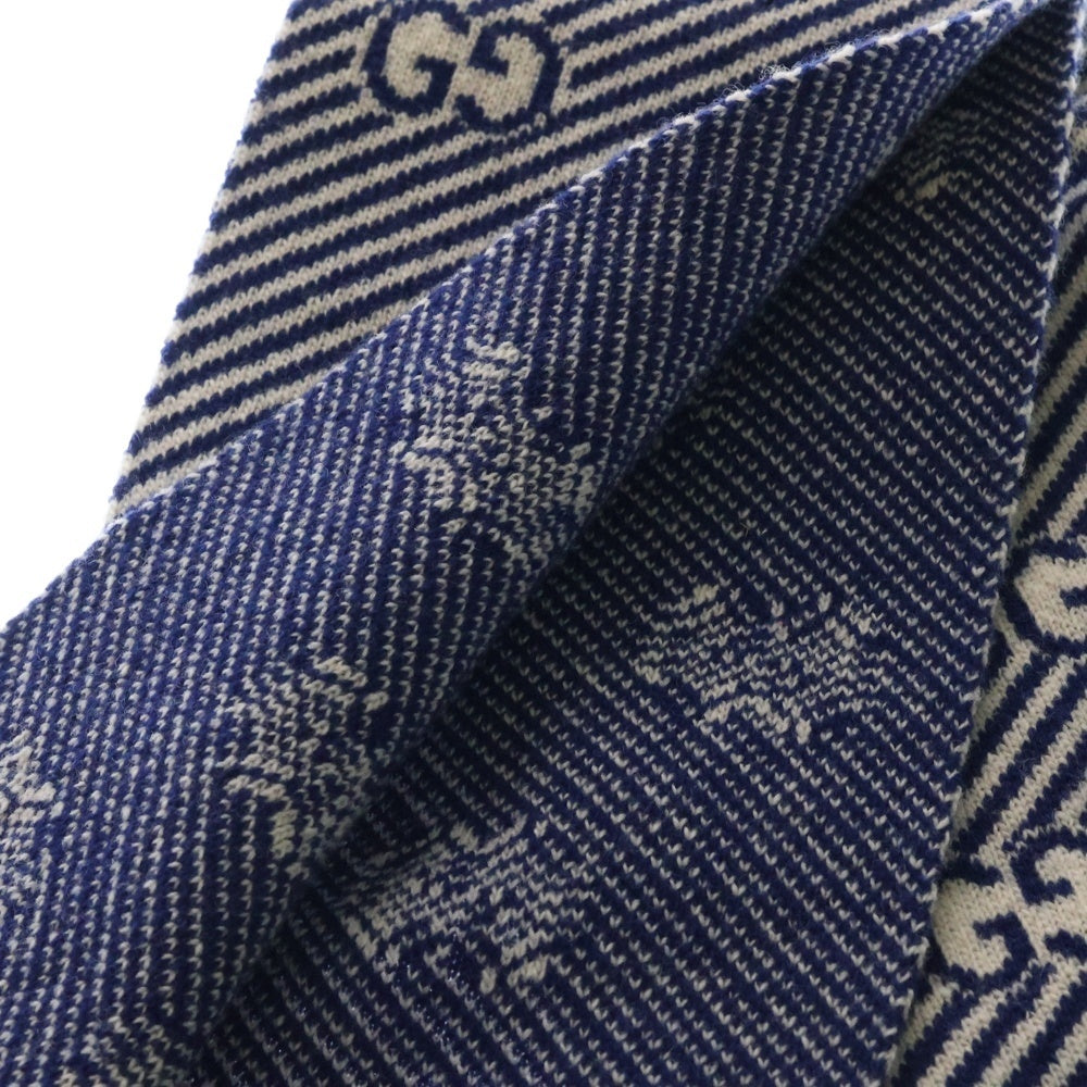 GUCCI(グッチ) GGロゴ総柄 ウール マフラー スカーフ ブルー 653906 4K206