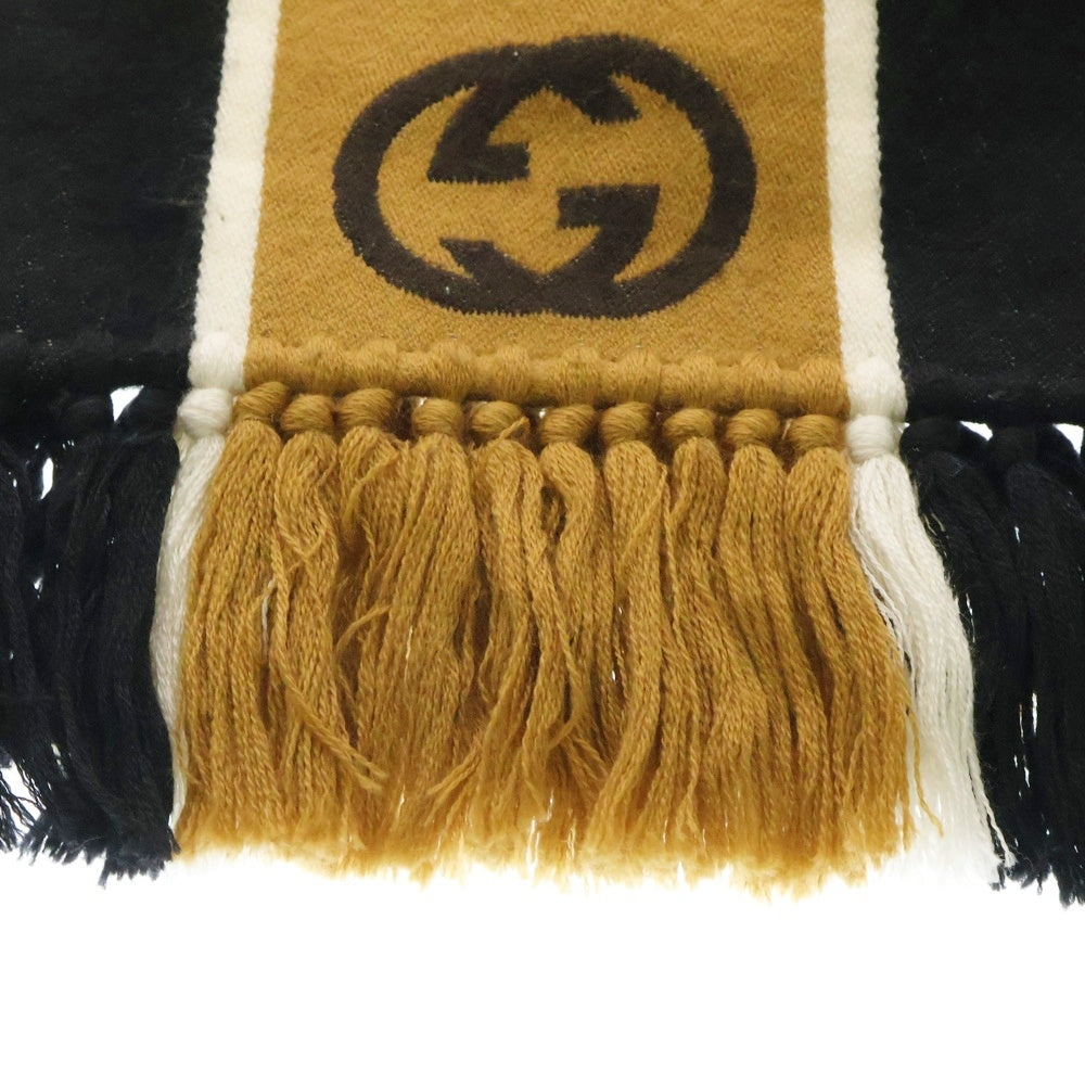 GUCCI(グッチ) GGロゴ ウール ストライプ マフラー スカーフ ブラウン/ブラック 575605 4G184