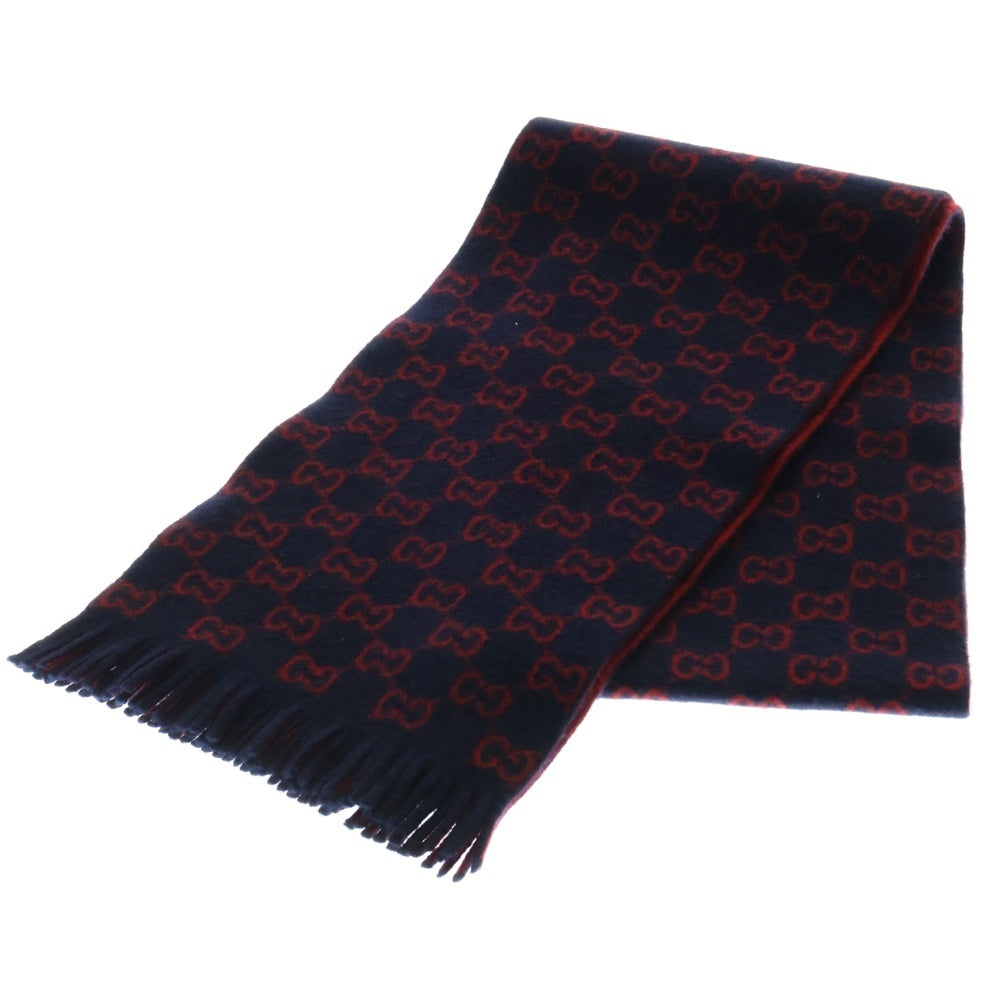 GUCCI(グッチ) GGロゴ総柄 レディース ウール スカーフ マフラー レッド/ネイビー 600947 4G206
