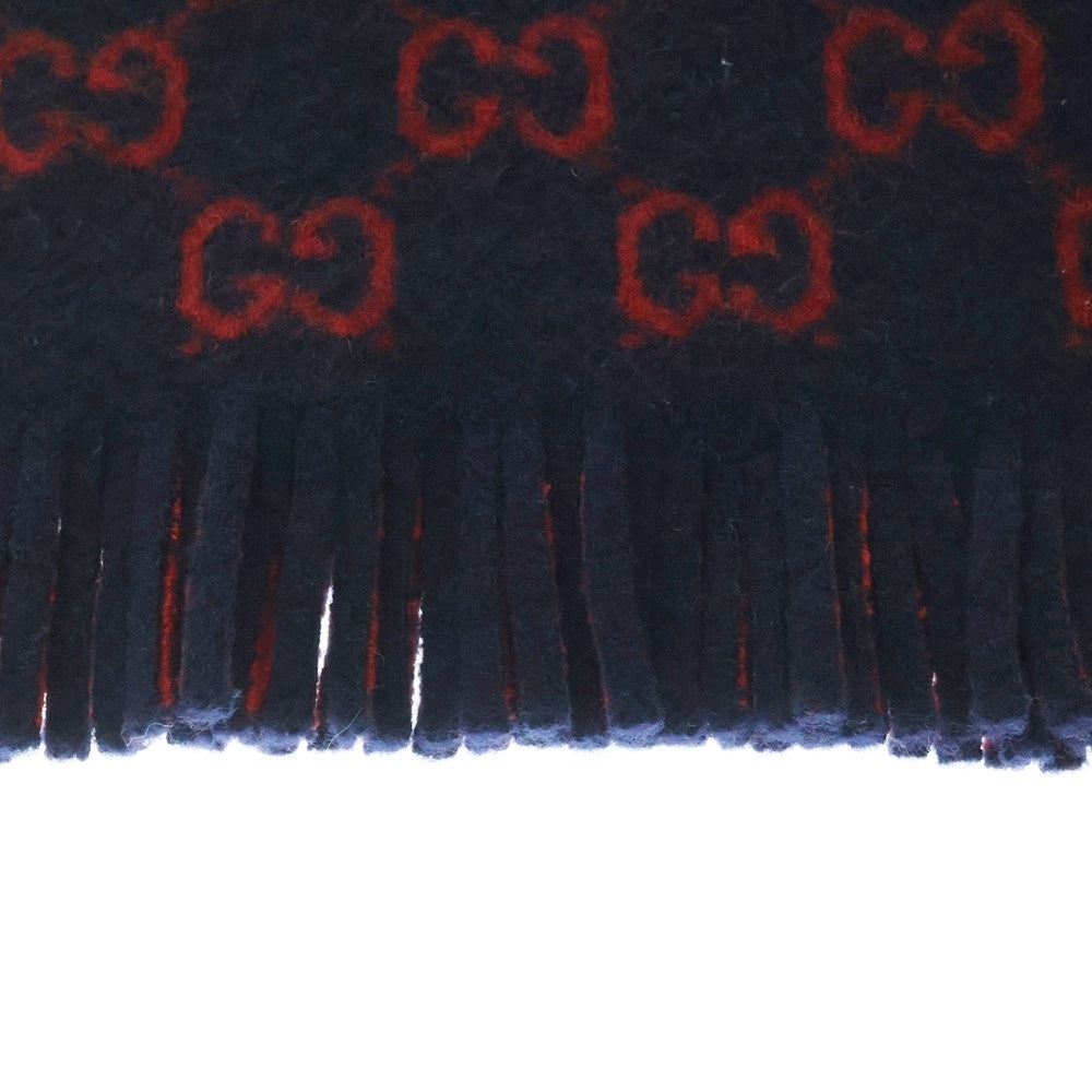 GUCCI(グッチ) GGロゴ総柄 レディース ウール スカーフ マフラー レッド/ネイビー 600947 4G206