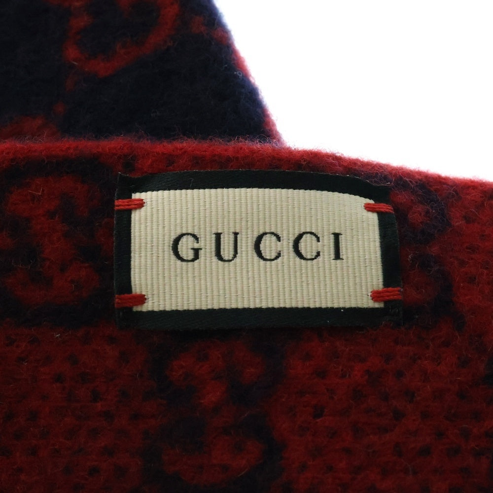 GUCCI(グッチ) GGロゴ総柄 レディース ウール スカーフ マフラー レッド/ネイビー 600947 4G206