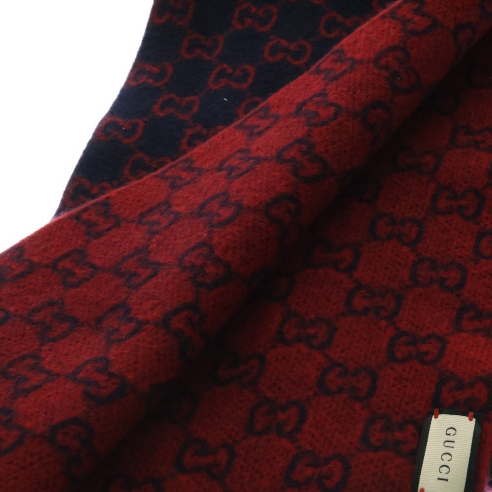 GUCCI(グッチ) GGロゴ総柄 レディース ウール スカーフ マフラー レッド/ネイビー 600947 4G206