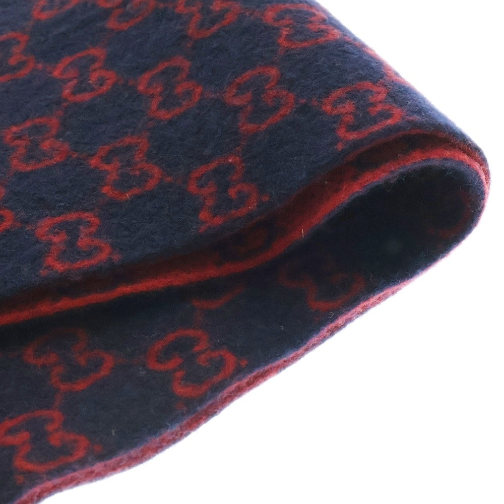 GUCCI(グッチ) GGロゴ総柄 レディース ウール スカーフ マフラー レッド/ネイビー 600947 4G206