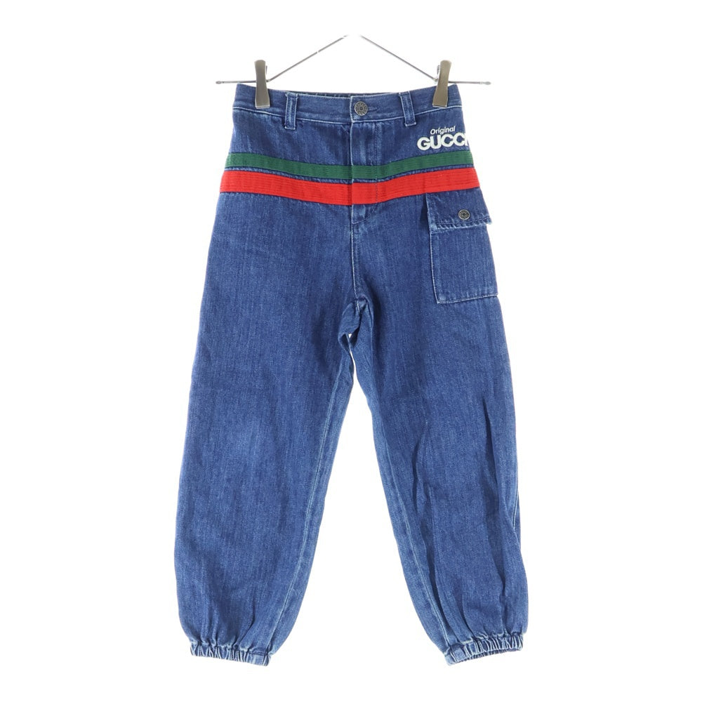 GUCCI(グッチ) ロゴ刺繍 ロゴボタン キッズ デニム カーゴパンツ インディゴ 670832 XDBZX