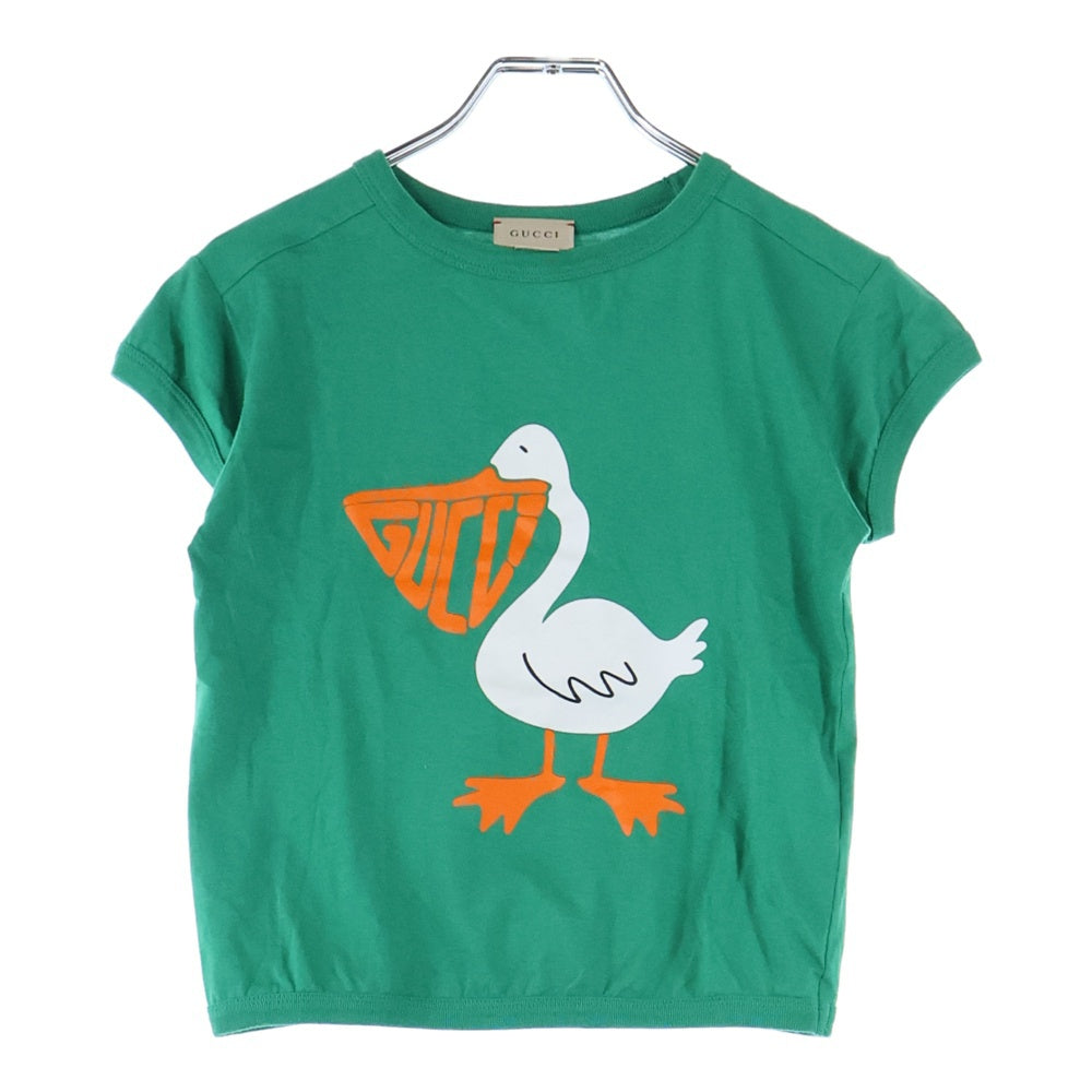 GUCCI(グッチ) フロントロゴアヒルプリント クルーネック キッズ 半袖Tシャツ グリーン 718008 XJE37